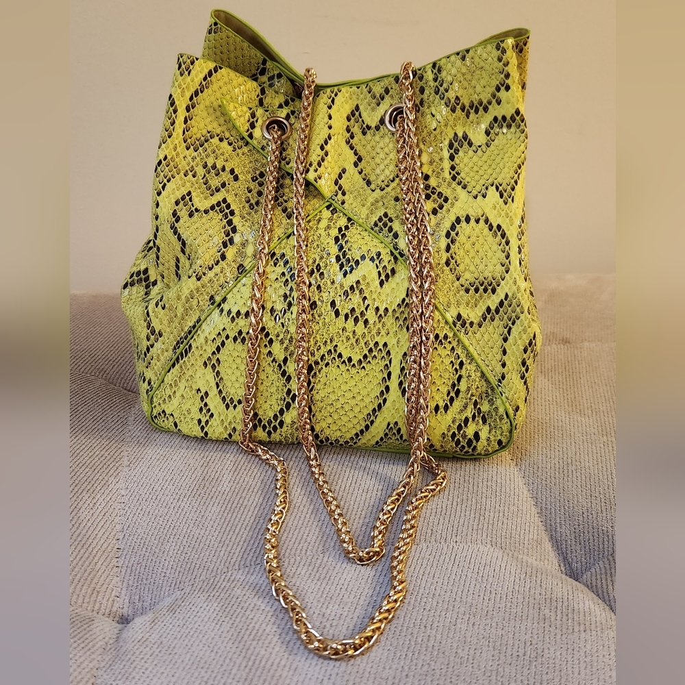 Purse neon lime green snakeskin purse, crossbody or shoulder style